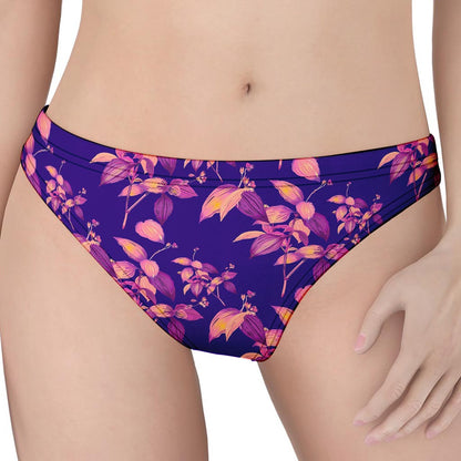 Purple Tropical Hawaiian Pattern Print Women's Thong