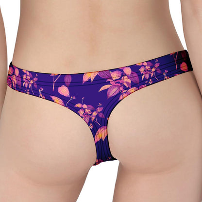 Purple Tropical Hawaiian Pattern Print Women's Thong