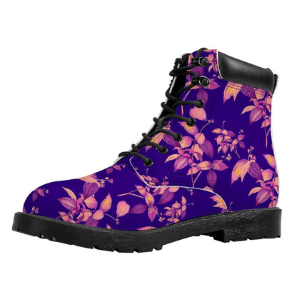 Purple Tropical Hawaiian Pattern Print Work Boots