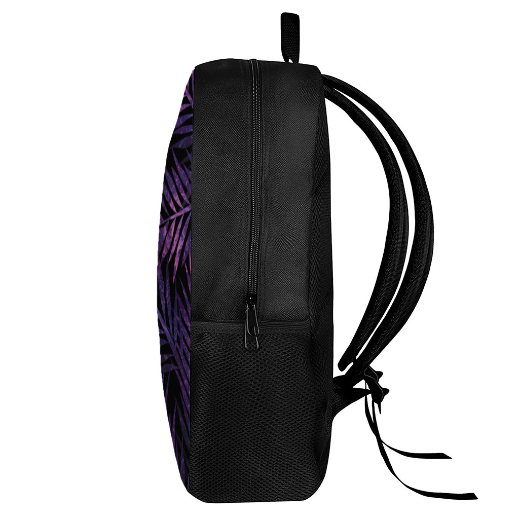 Purple Tropical Leaves Print 17 Inch Backpack