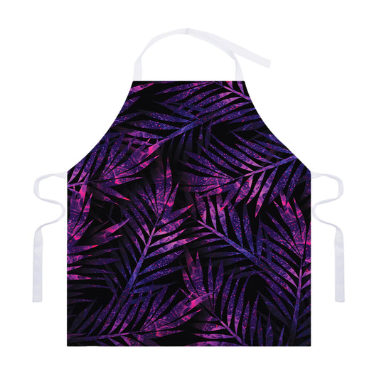 Purple Tropical Leaves Print Adjustable Apron