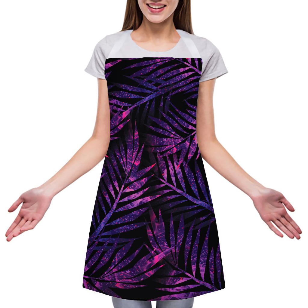 Purple Tropical Leaves Print Adjustable Apron