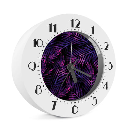 Purple Tropical Leaves Print Alarm Clock