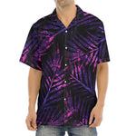Purple Tropical Leaves Print Aloha Shirt