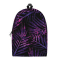 Purple Tropical Leaves Print School Backpack