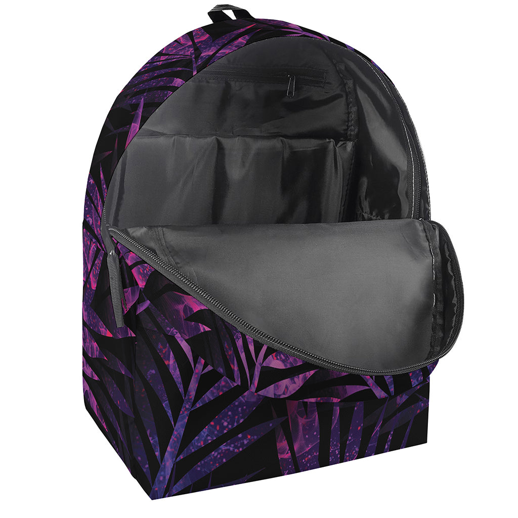 Purple Tropical Leaves Print Backpack