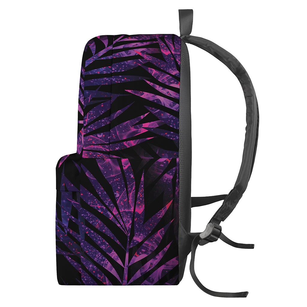 Purple Tropical Leaves Print Backpack