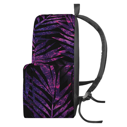 Purple Tropical Leaves Print Backpack