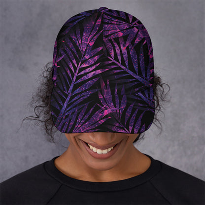 Purple Tropical Leaves Print Baseball Cap