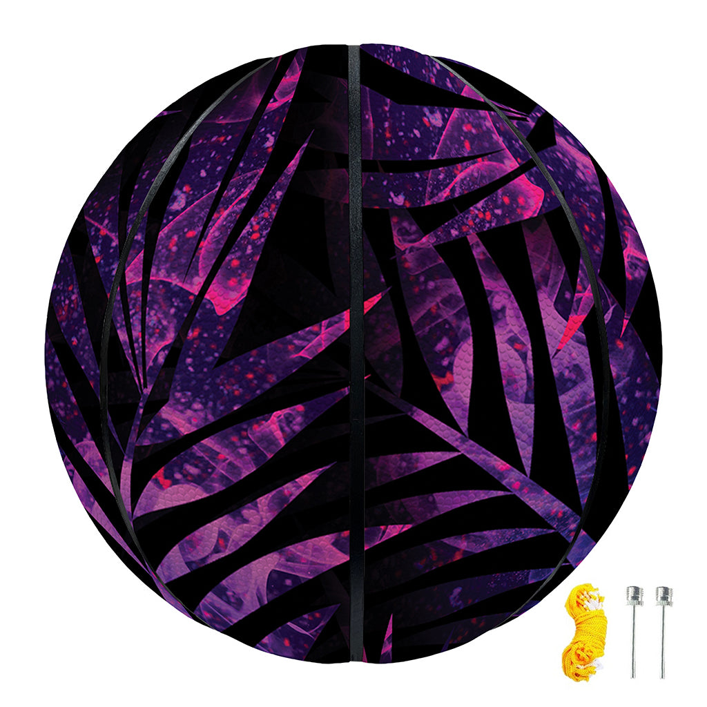 Purple Tropical Leaves Print Basketball