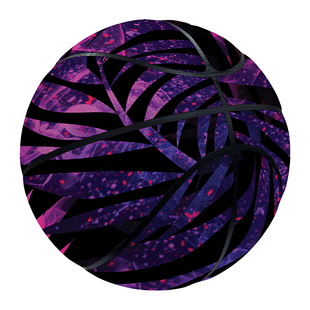 Purple Tropical Leaves Print Basketball