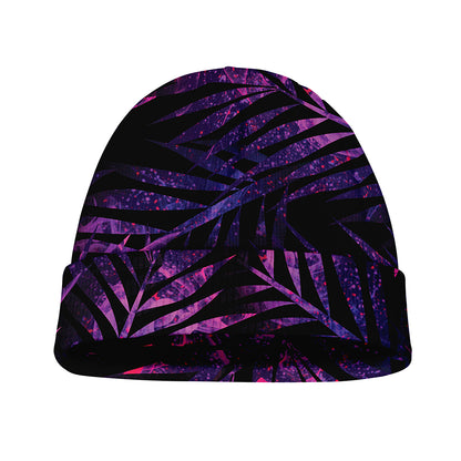 Purple Tropical Leaves Print Beanie