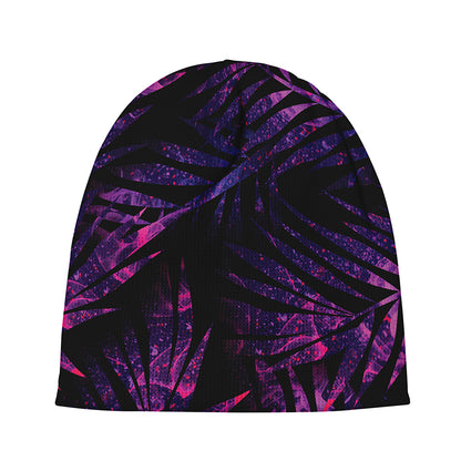 Purple Tropical Leaves Print Beanie