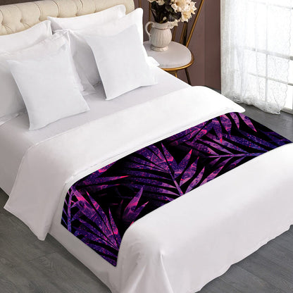 Purple Tropical Leaves Print Bed Runner