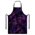 Purple Tropical Leaves Print Bib Apron With Pocket