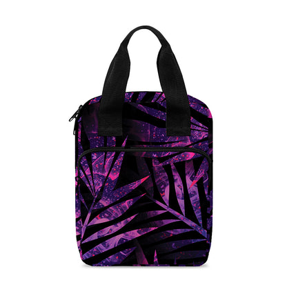 Purple Tropical Leaves Print Bible Tote Bag