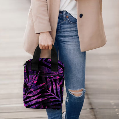 Purple Tropical Leaves Print Bible Tote Bag