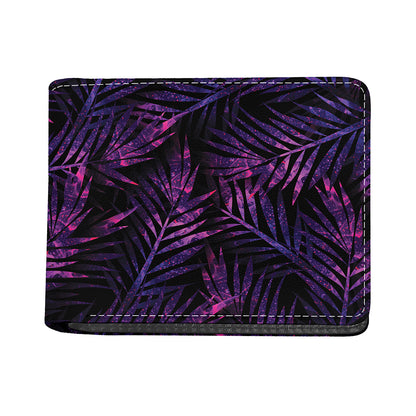 Purple Tropical Leaves Print Bifold Wallet