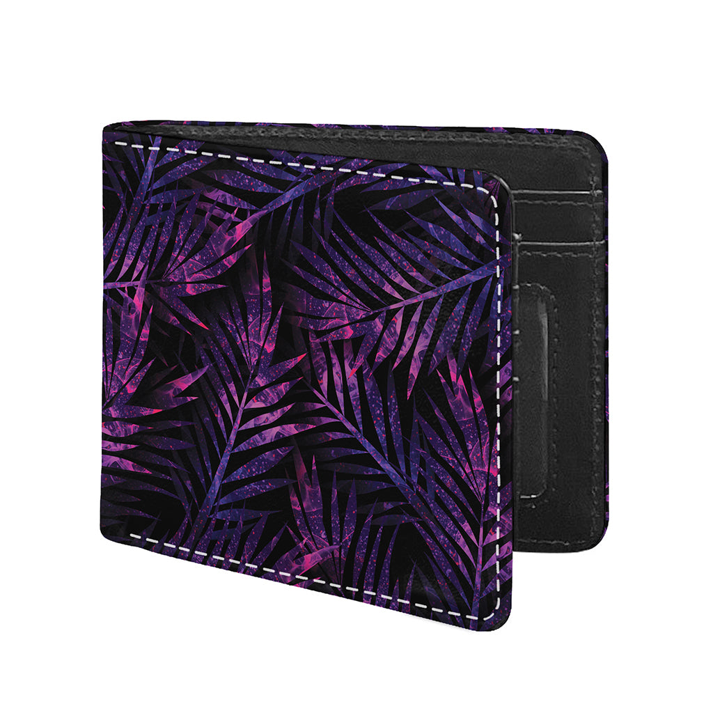 Purple Tropical Leaves Print Bifold Wallet