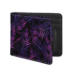 Purple Tropical Leaves Print Bifold Wallet