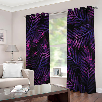 Purple Tropical Leaves Print Blackout Grommet Curtains
