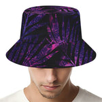 Purple Tropical Leaves Print Bucket Hat