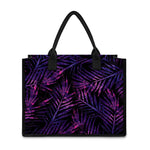 Purple Tropical Leaves Print Canvas Tote Bag