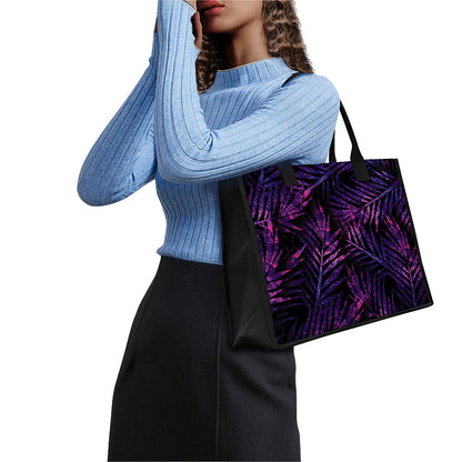 Purple Tropical Leaves Print Canvas Tote Bag