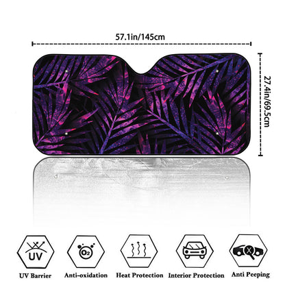 Purple Tropical Leaves Print Car Windshield Sun Shade