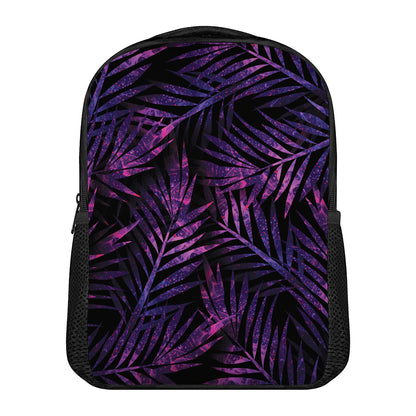 Purple Tropical Leaves Print Casual Backpack
