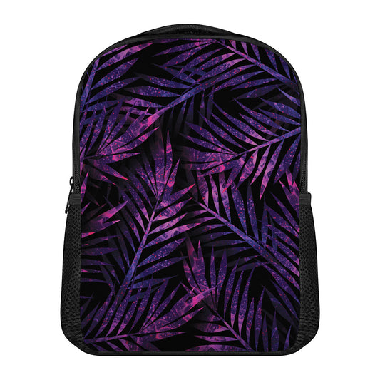 Purple Tropical Leaves Print Casual Backpack