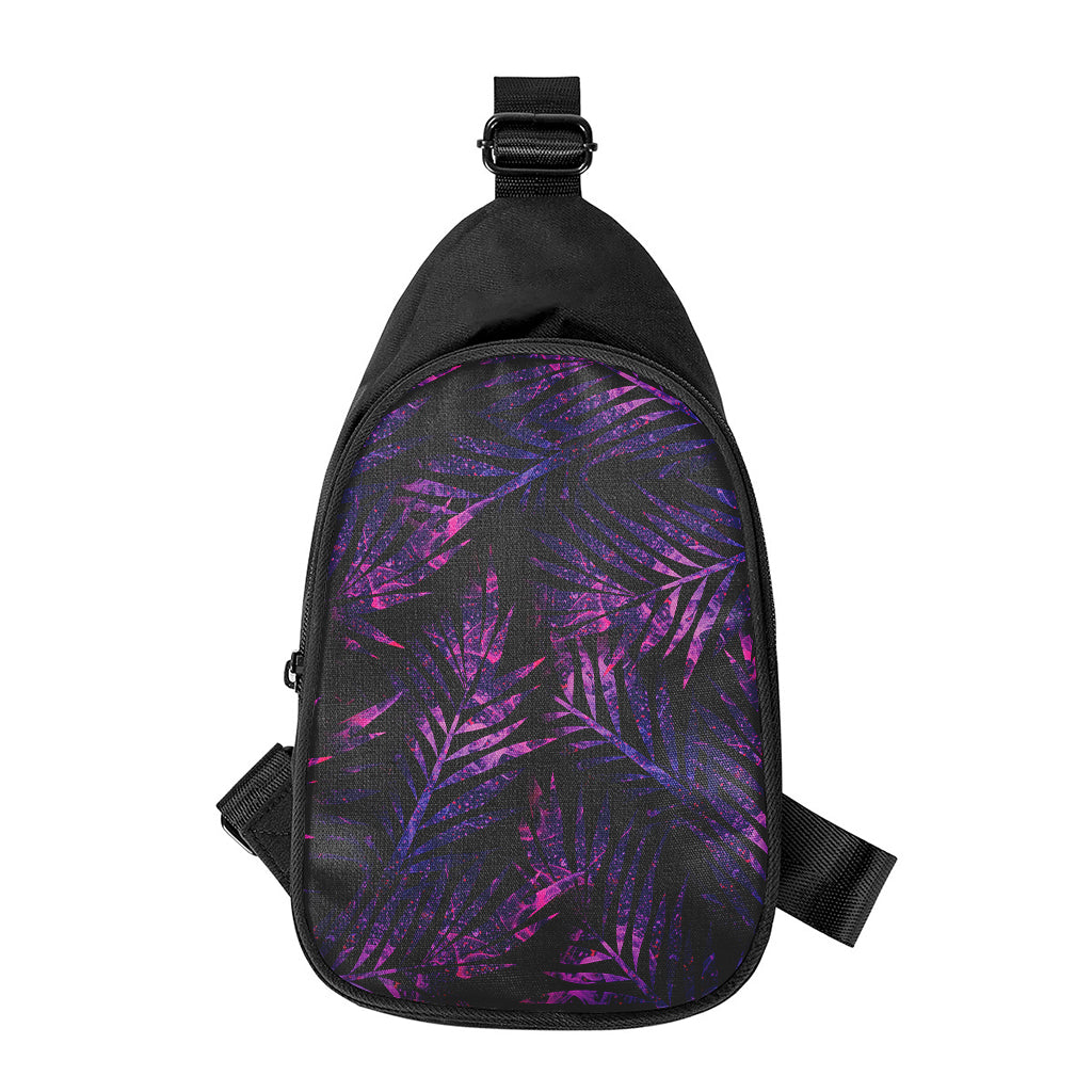 Purple Tropical Leaves Print Chest Bag