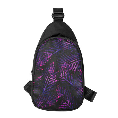 Purple Tropical Leaves Print Chest Bag
