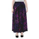 Purple Tropical Leaves Print Chiffon Maxi Skirt