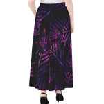 Purple Tropical Leaves Print Chiffon Maxi Skirt