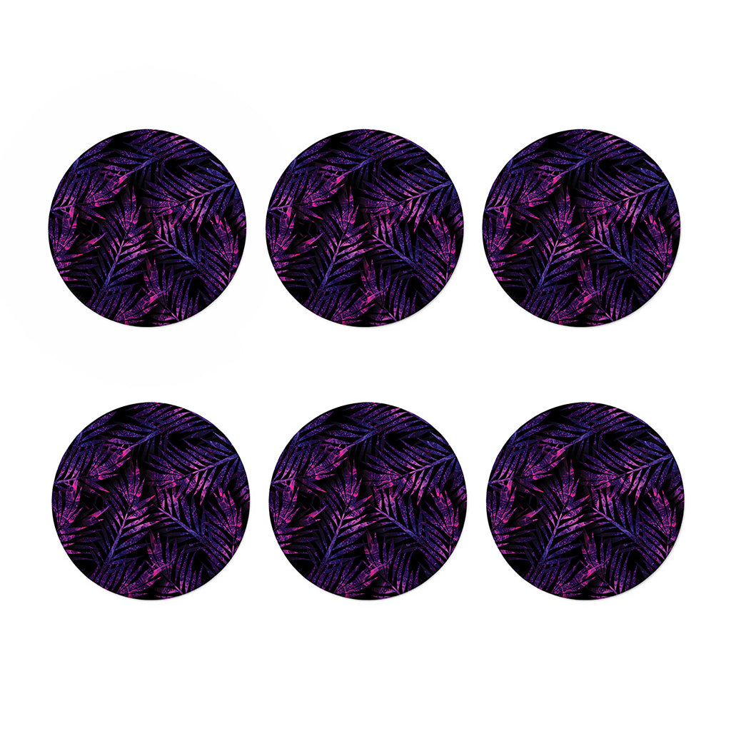 Purple Tropical Leaves Print Coaster Set