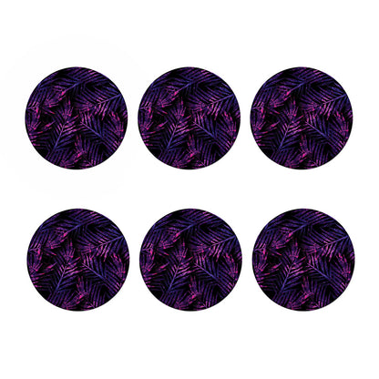 Purple Tropical Leaves Print Coaster Set