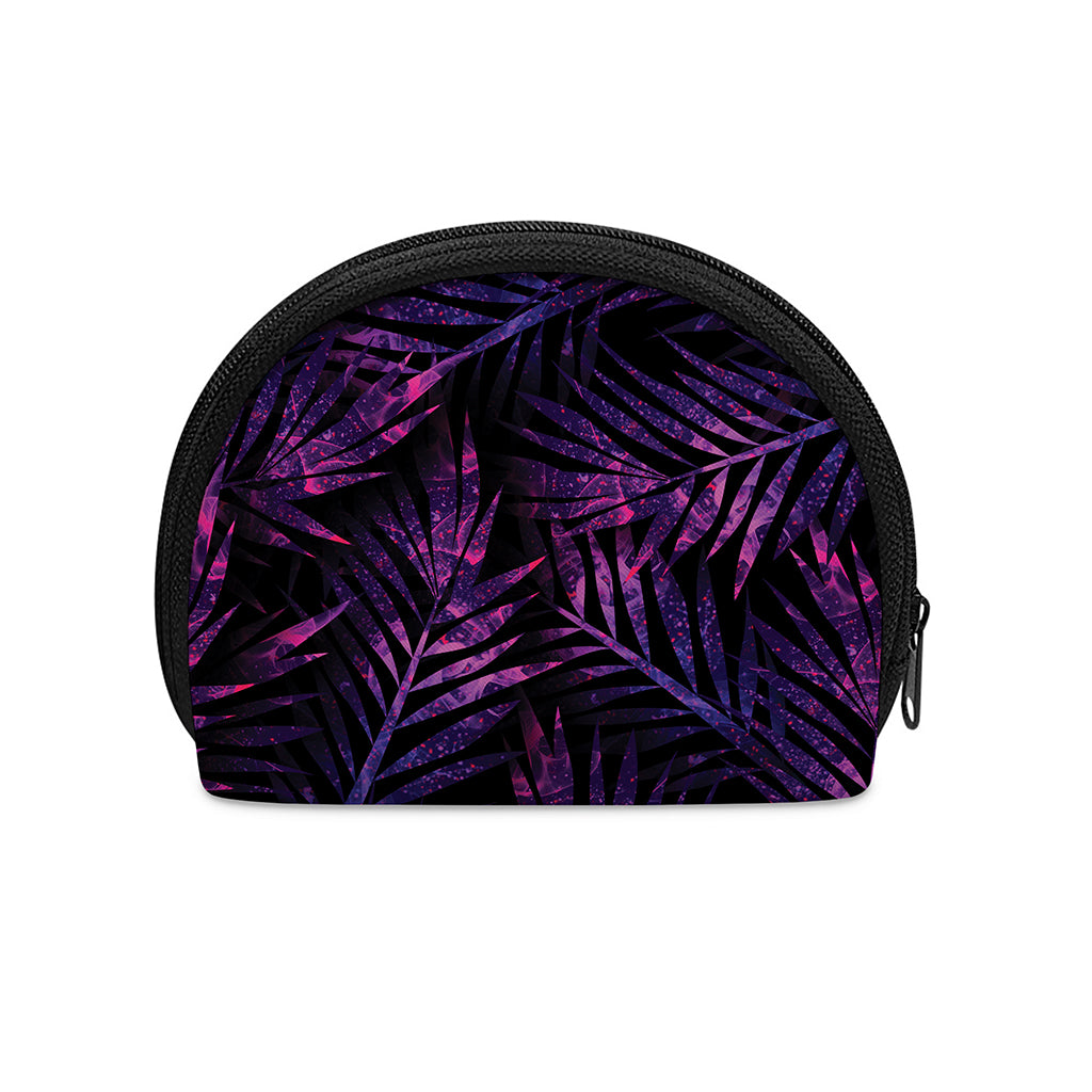 Purple Tropical Leaves Print Coin Purse