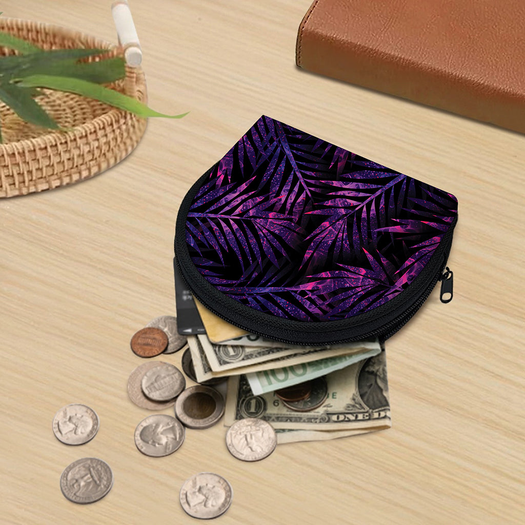 Purple Tropical Leaves Print Coin Purse