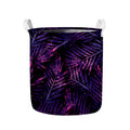 Purple Tropical Leaves Print Collapsible Laundry Basket