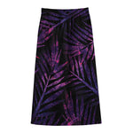 Purple Tropical Leaves Print Cotton Front Slit Maxi Skirt