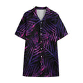 Purple Tropical Leaves Print Cotton Hawaiian Shirt