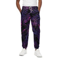 Purple Tropical Leaves Print Cotton Sweatpants