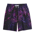 Purple Tropical Leaves Print Cotton Shorts
