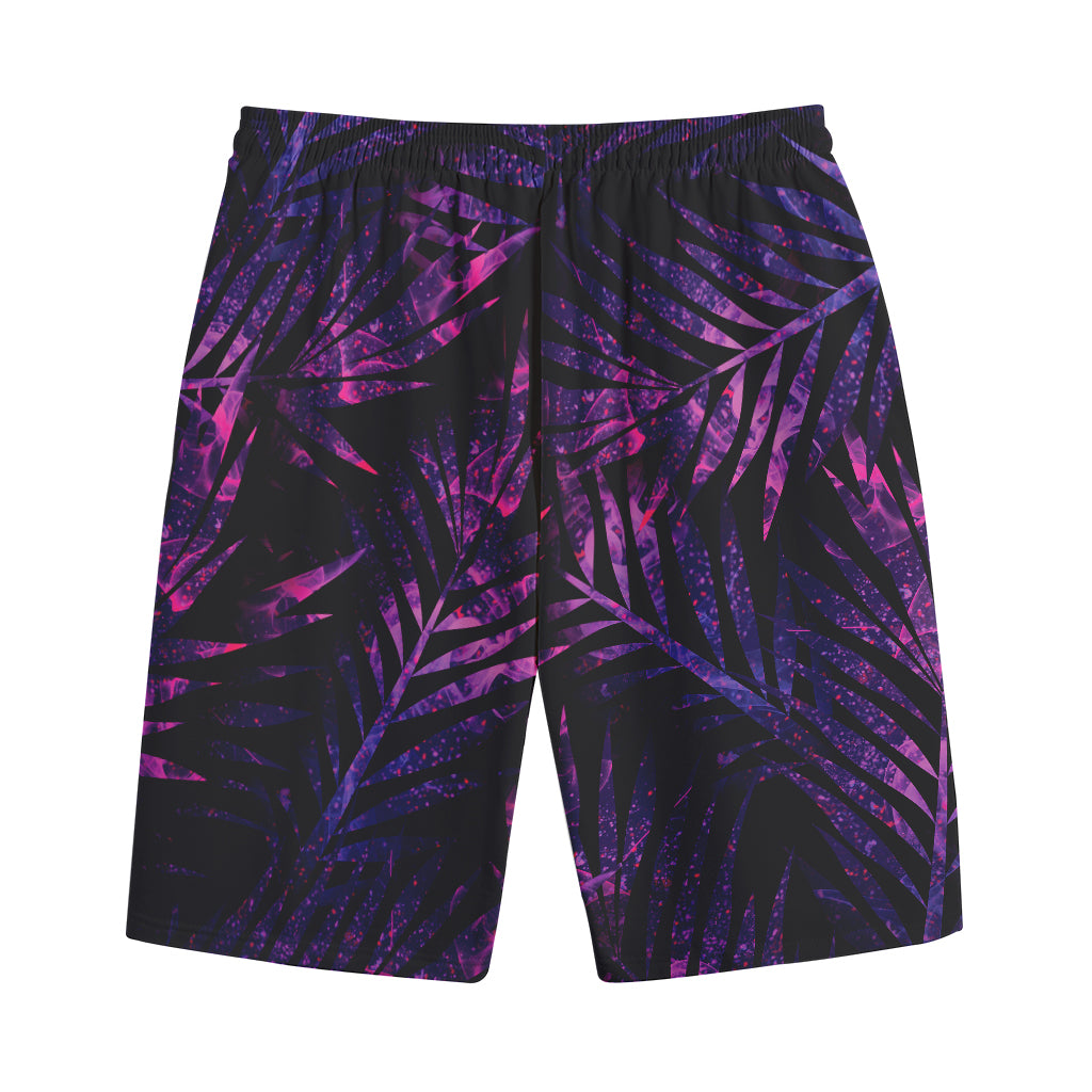 Purple Tropical Leaves Print Cotton Shorts