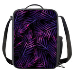 Purple Tropical Leaves Print Crossbody Lunch Bag