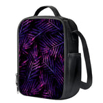 Purple Tropical Leaves Print Crossbody Lunch Bag