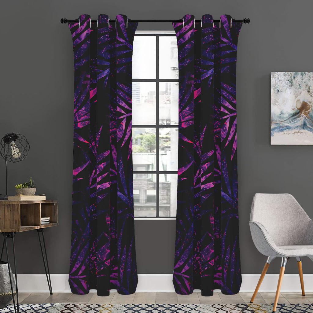 Purple Tropical Leaves Print Curtain
