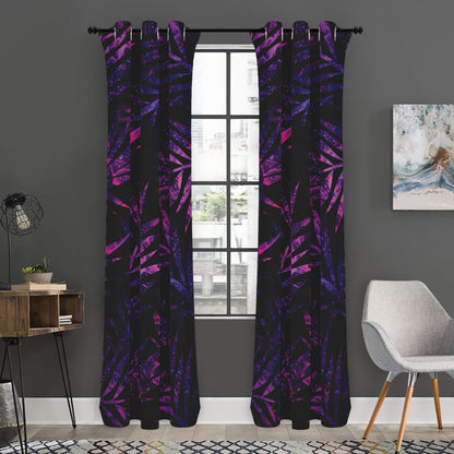Purple Tropical Leaves Print Curtain