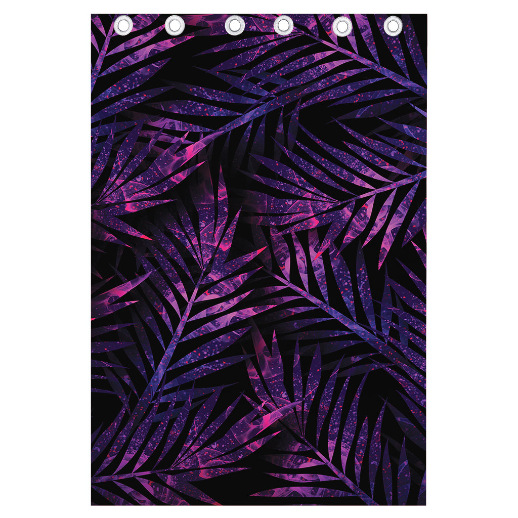 Purple Tropical Leaves Print Curtain